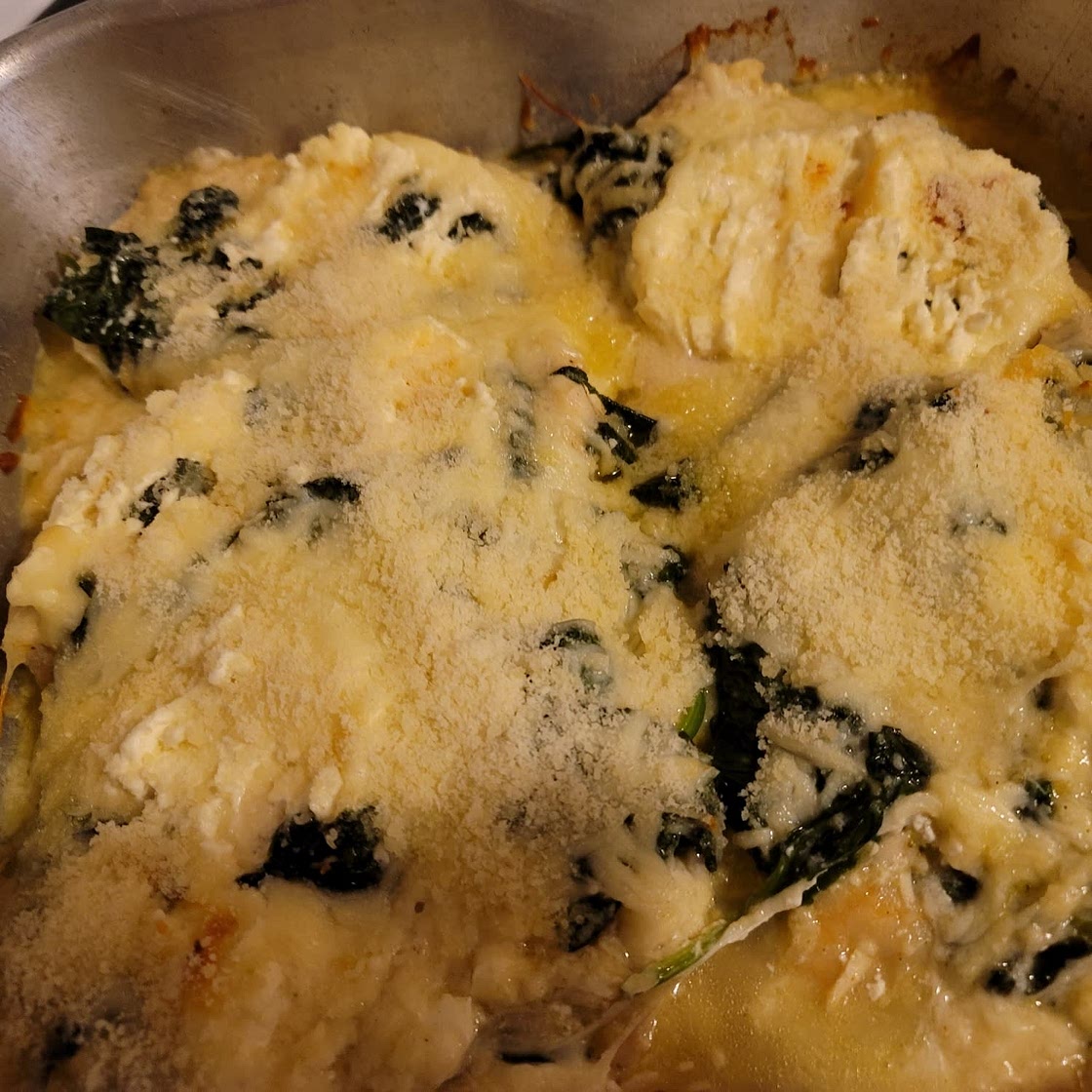 Spinach Chicken Casserole with Cream Cheese and Mozzarella