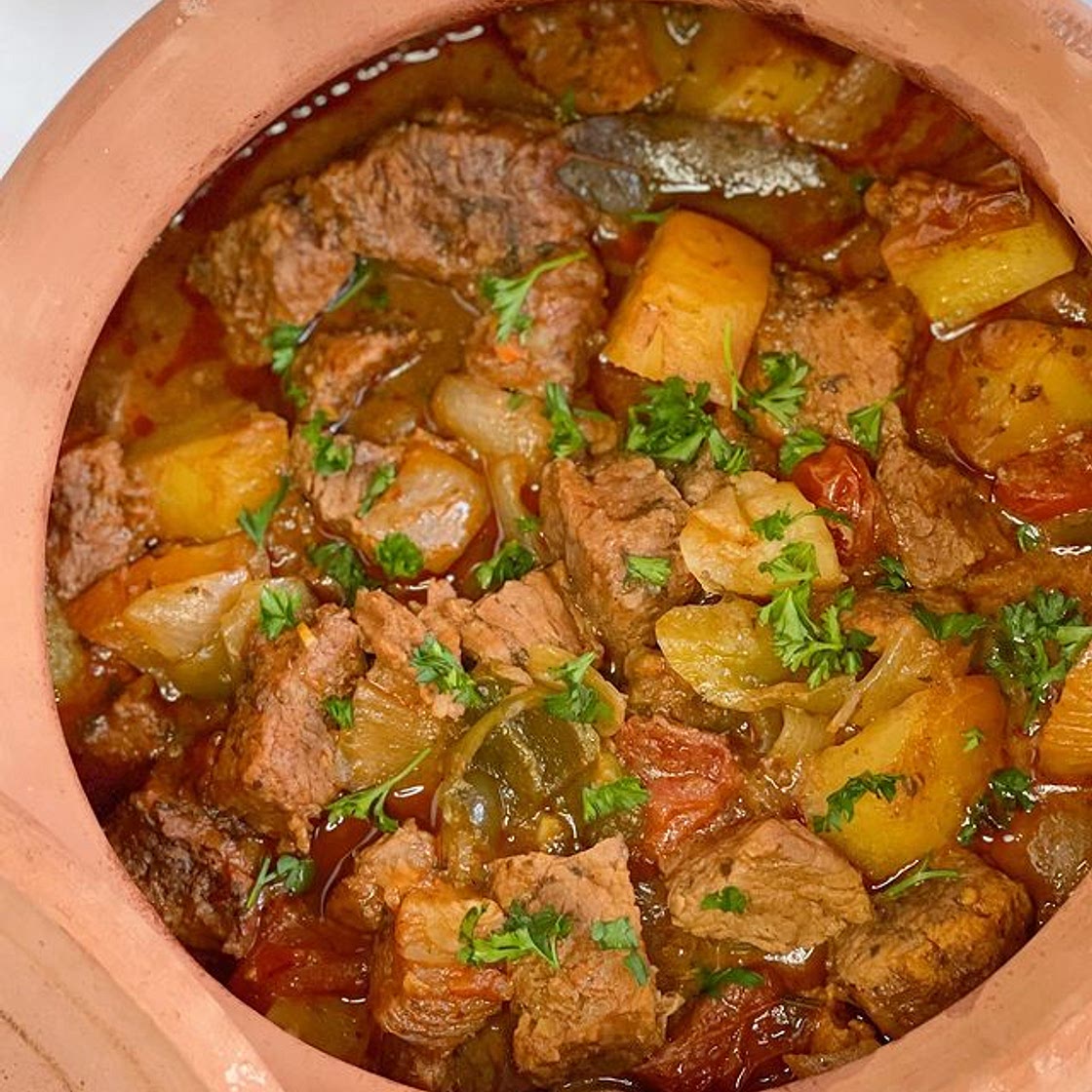 Beef stew in a clay pot