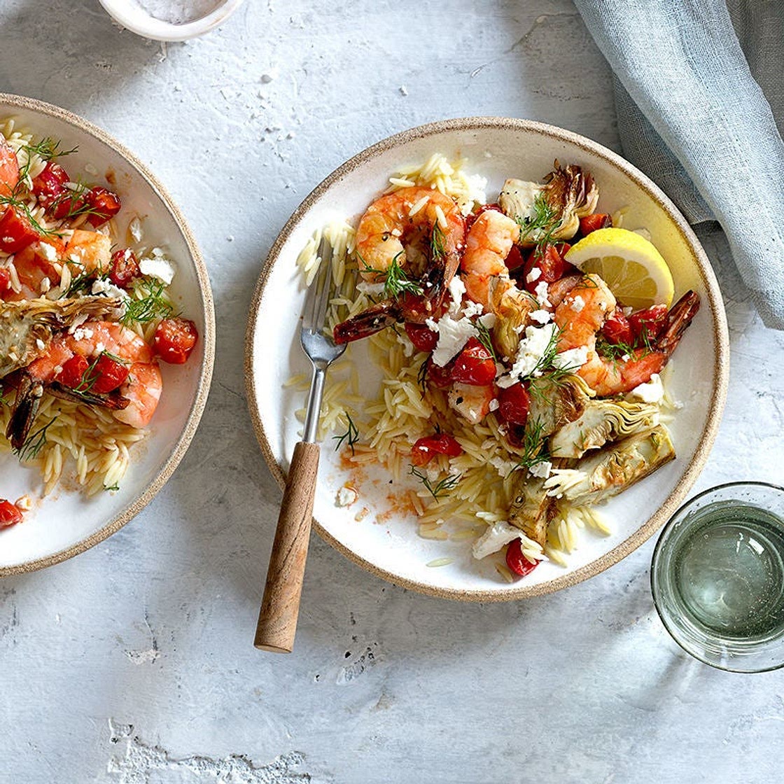 Greek shrimp & artichoke heart sauté