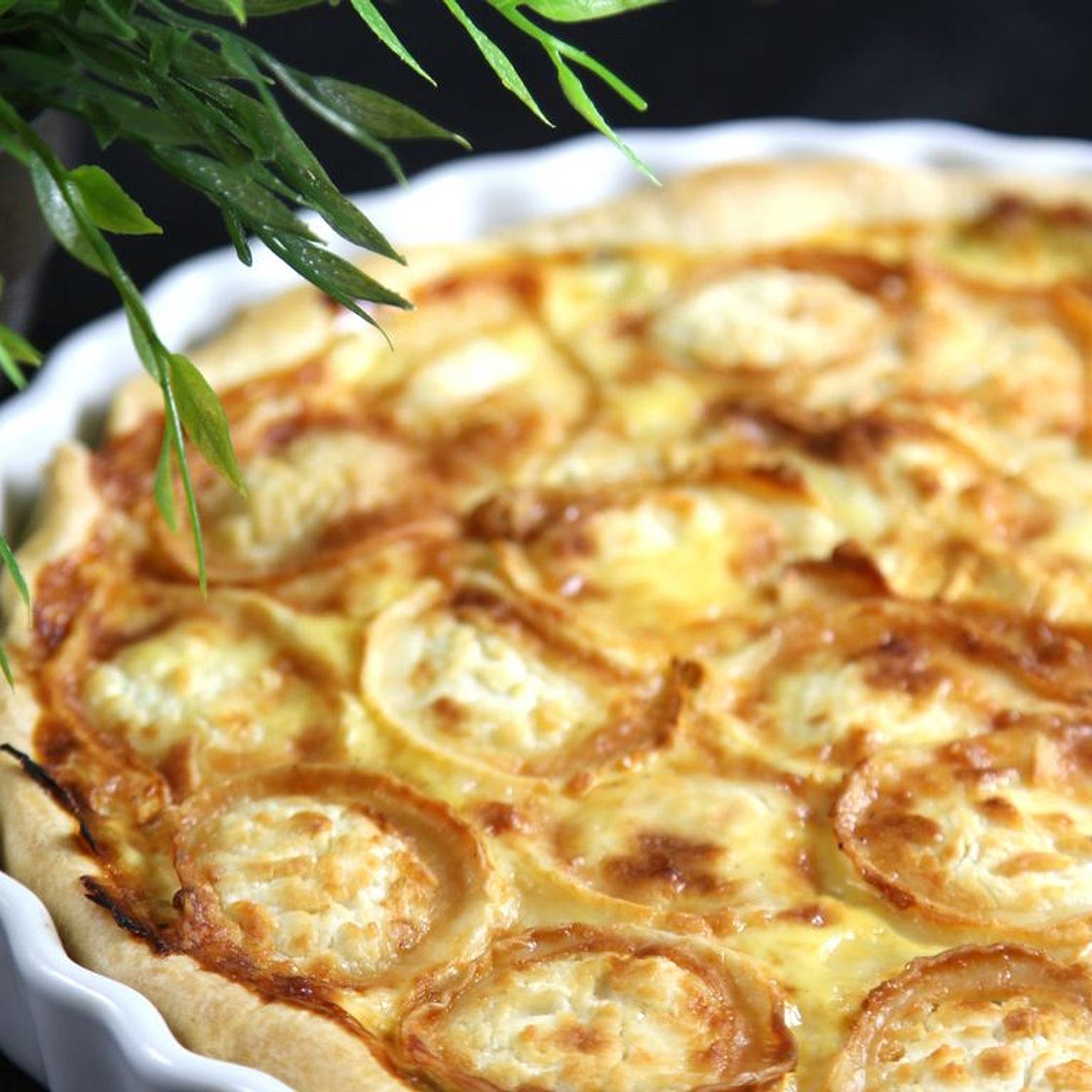 Quiche poireaux, chèvre lardons