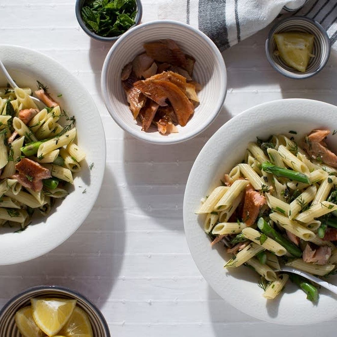 Penne with Smoked Trout, Cream and Asparagus