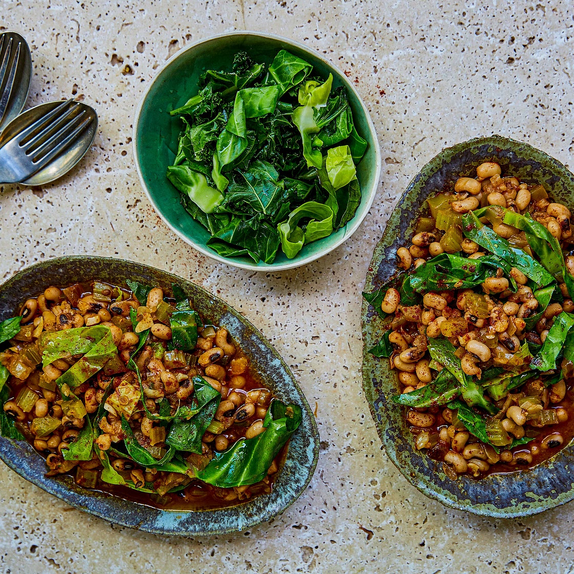 CREOLE-INSPIRED BLACK-EYED BEANS AND 'COLLARDS' — Jasmine Hemsley