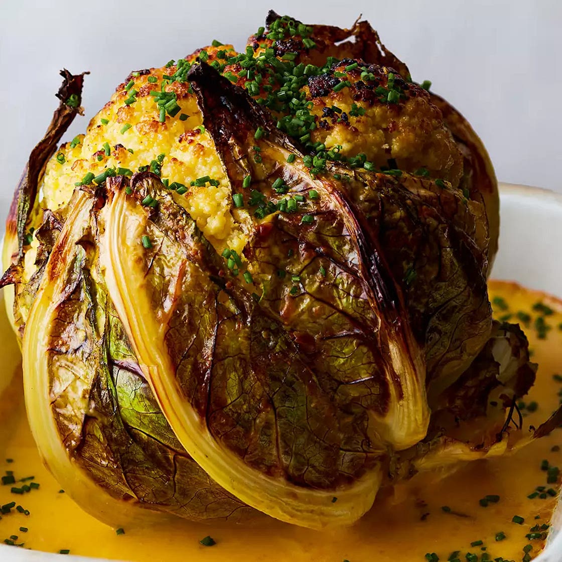 Whole roast cauliflower cheese