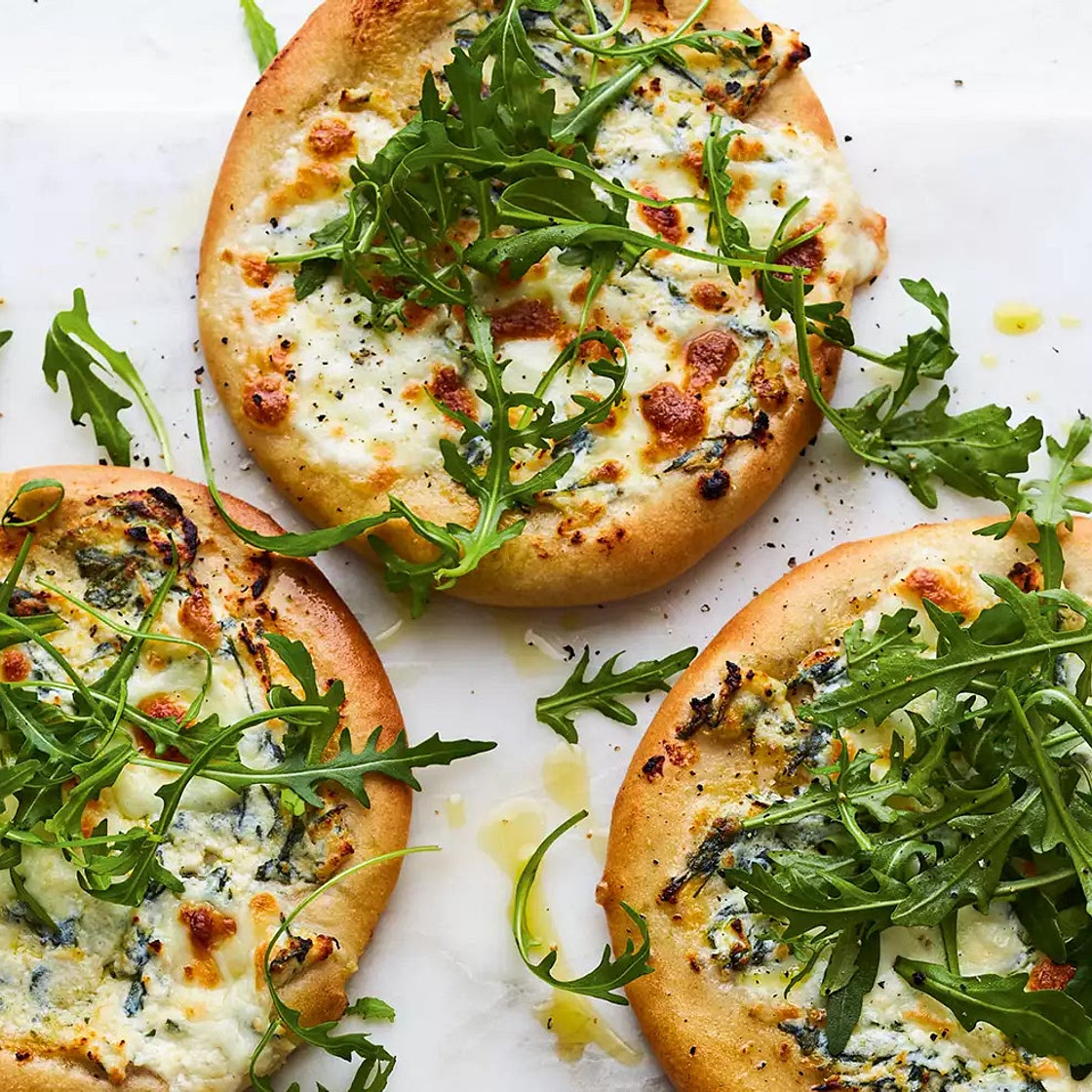 Mini rocket (arugula) & ricotta pizzas