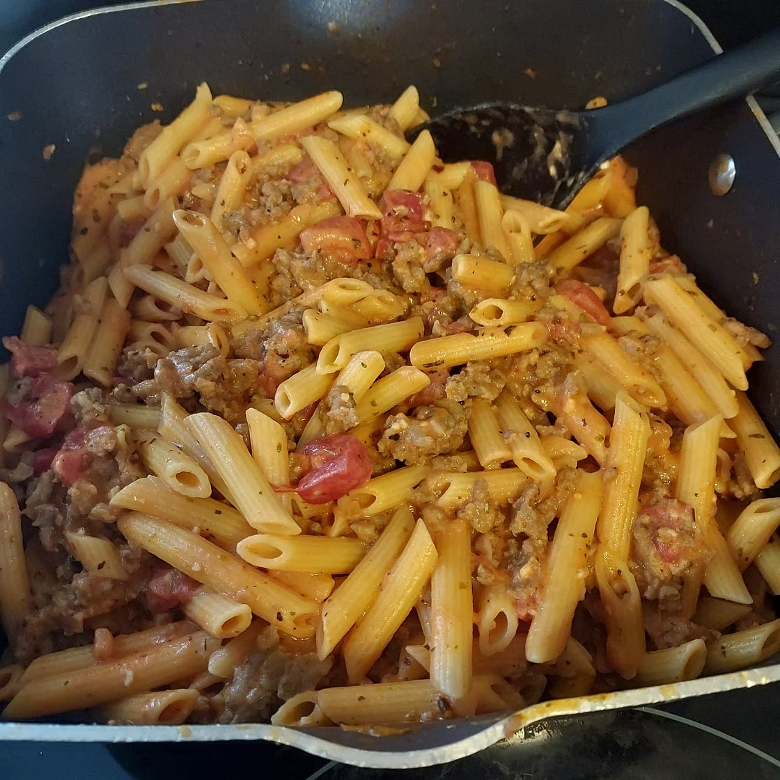Penne with Sausage and Spicy Cream Tomato Sauce
