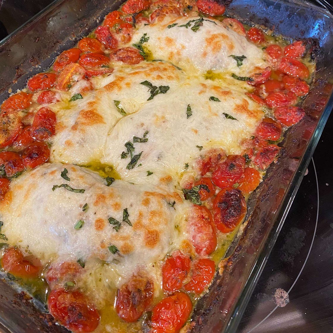 Pesto Baked Chicken with Tomatoes and Mozzarella
