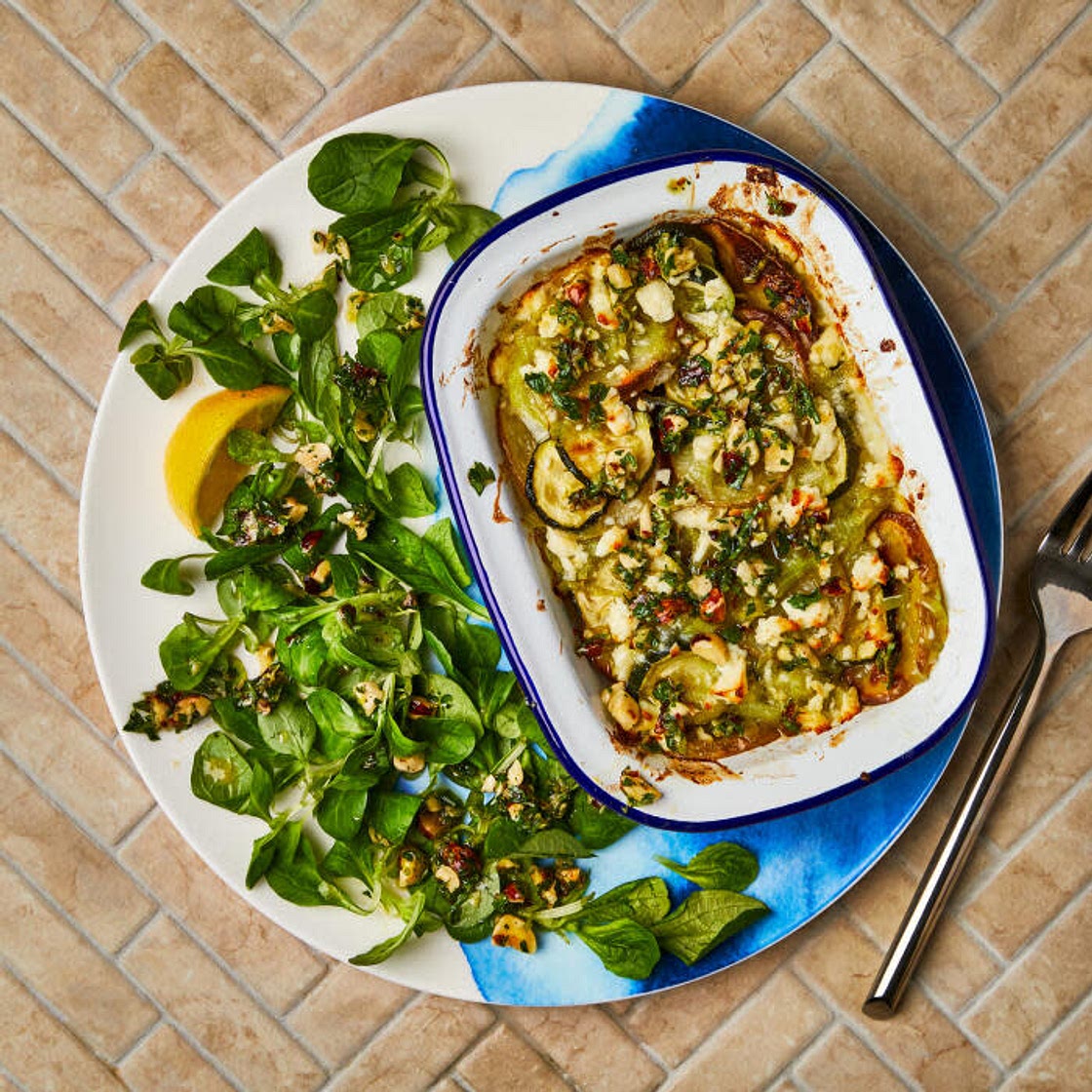 Courgette & Greek Cheese Gratin With Hazelnut Gremolata