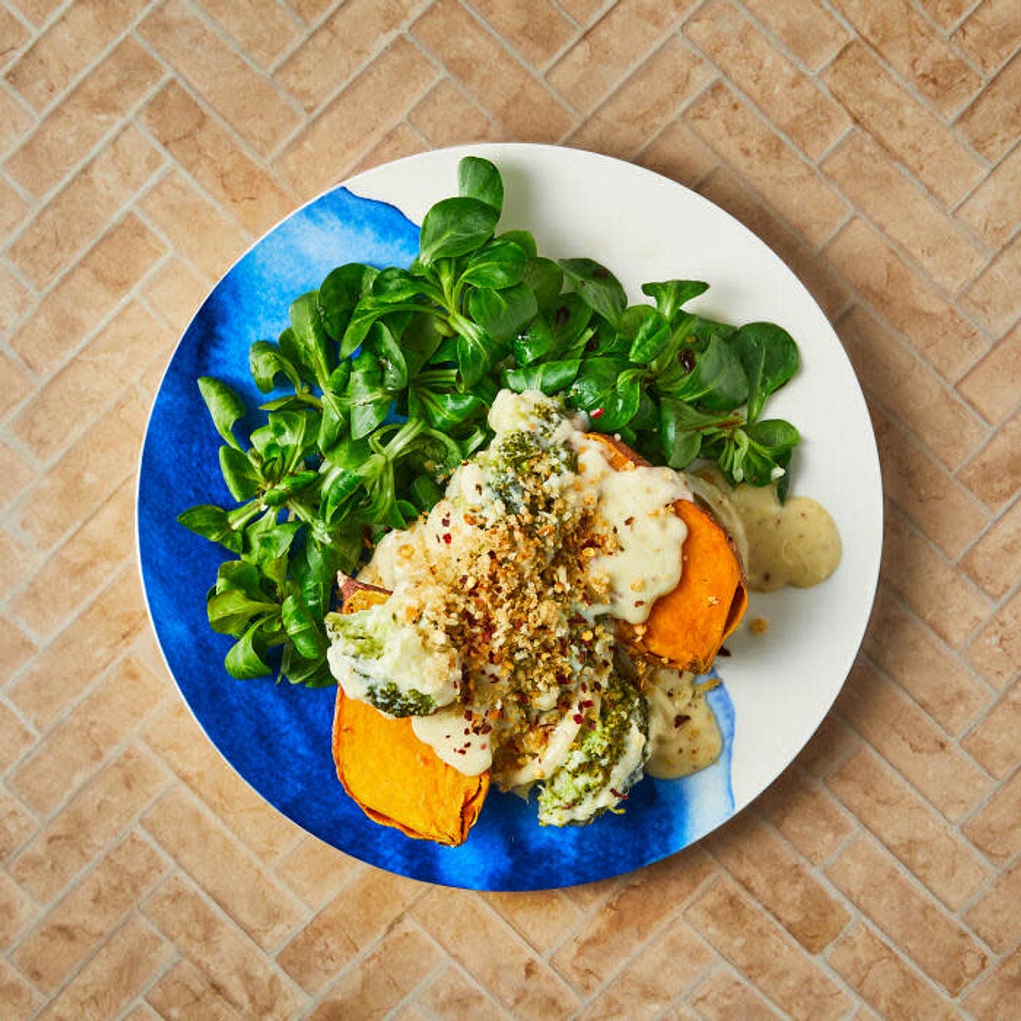 Broccoli Cheese-Loaded Baked Sweet Potatoes