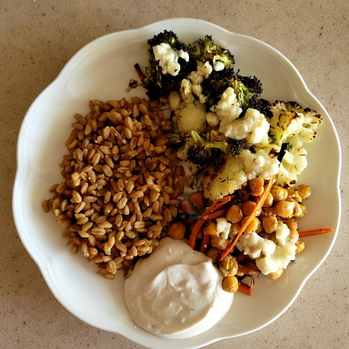 Roasted Cauliflower Chickpea Salad with Baked Feta