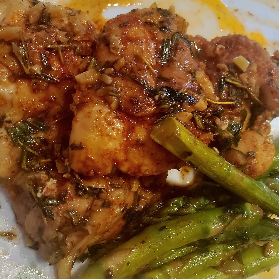 Garlic Herb Butter Chicken Thighs with Asparagus