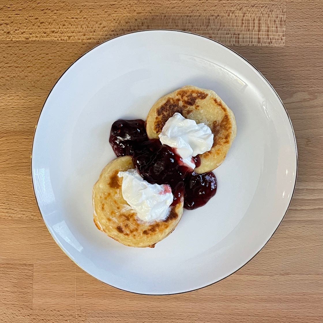 Syrniki or fried Eastern Slavic quark pancakes