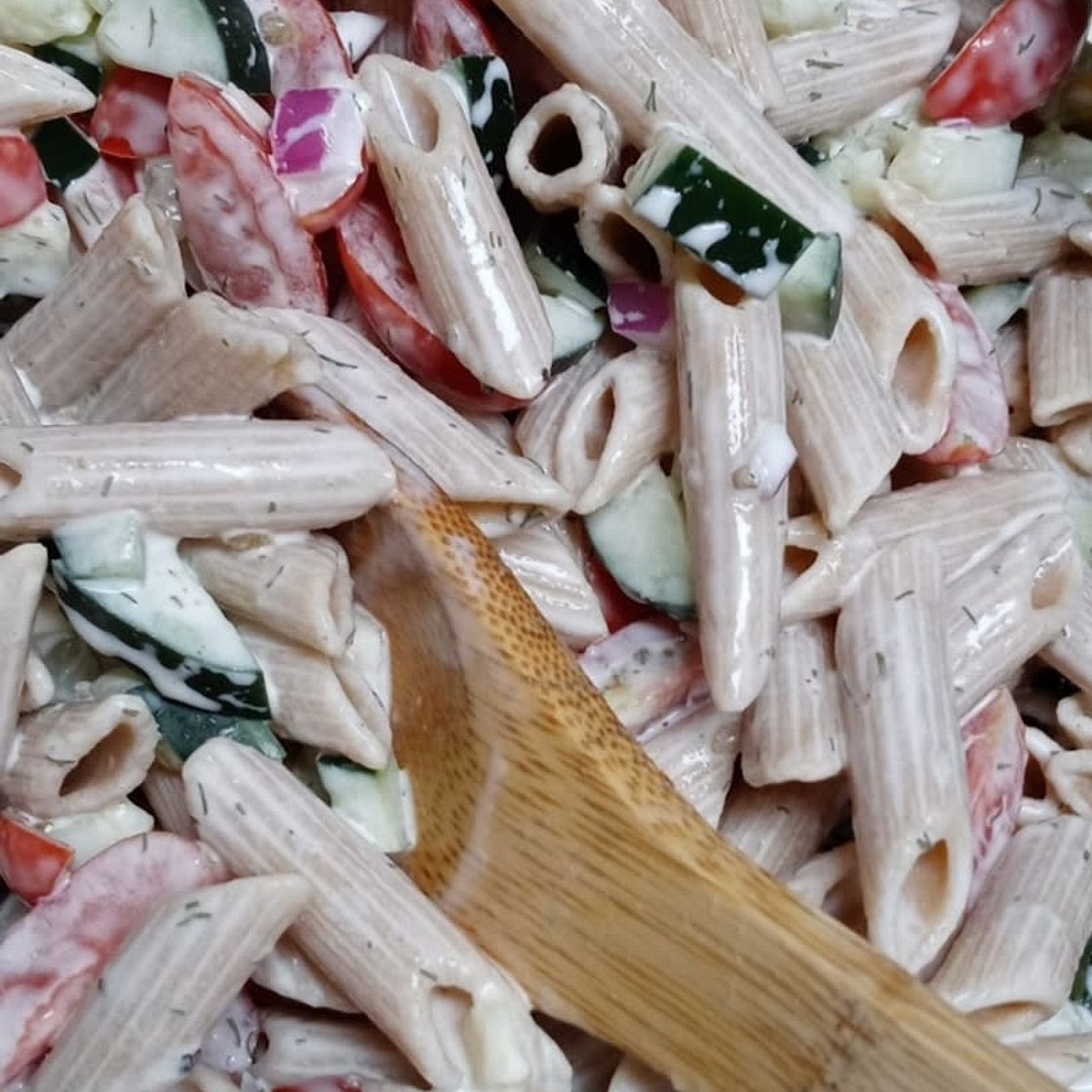 Creamy Lemon Dill Greek Pasta Salad