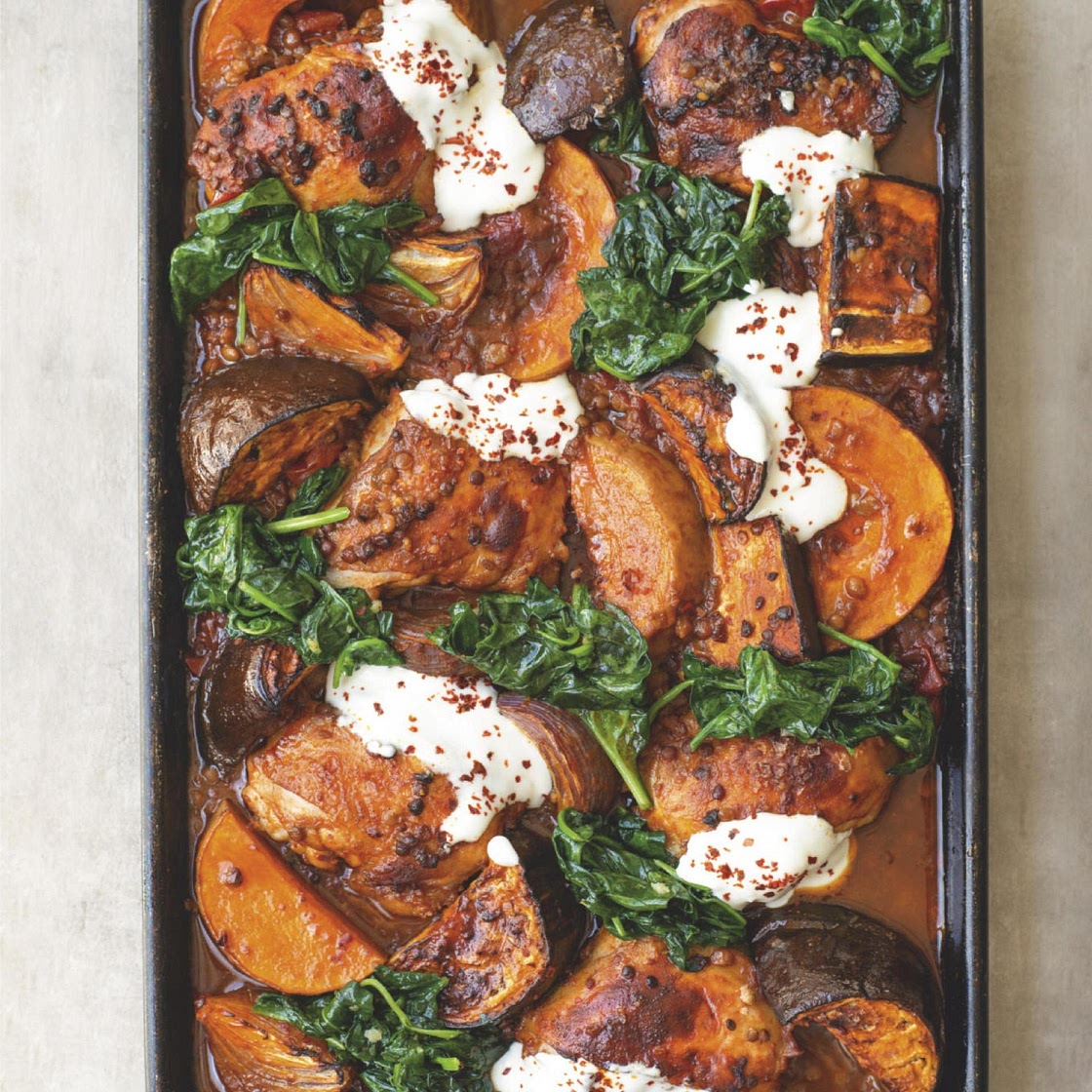 Spice-Baked Chicken with Autumn Veggies and Lentils