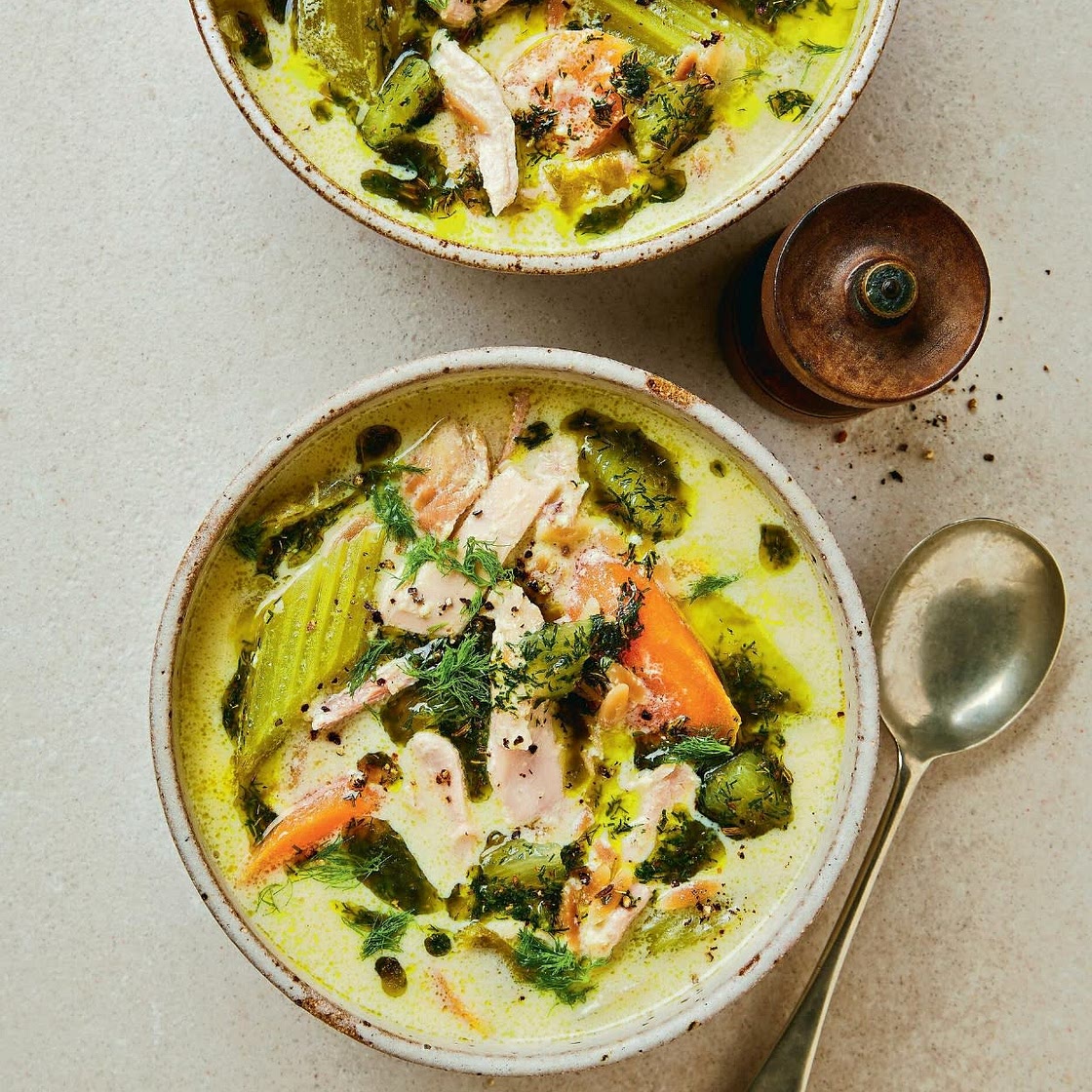 Avgolemono Soup with Fennel and Dill Oil
