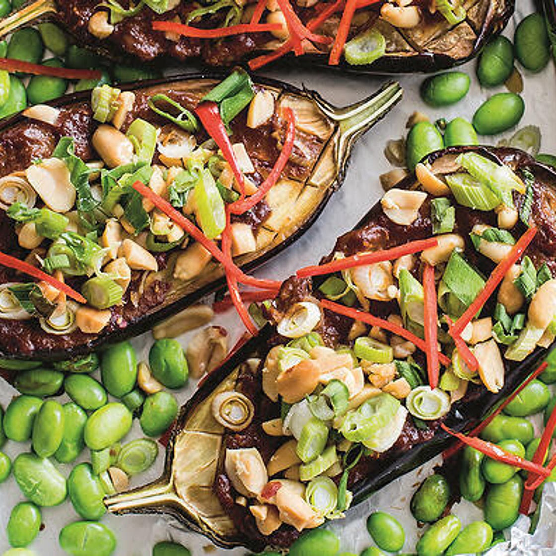 One pan miso aubergine with peanuts