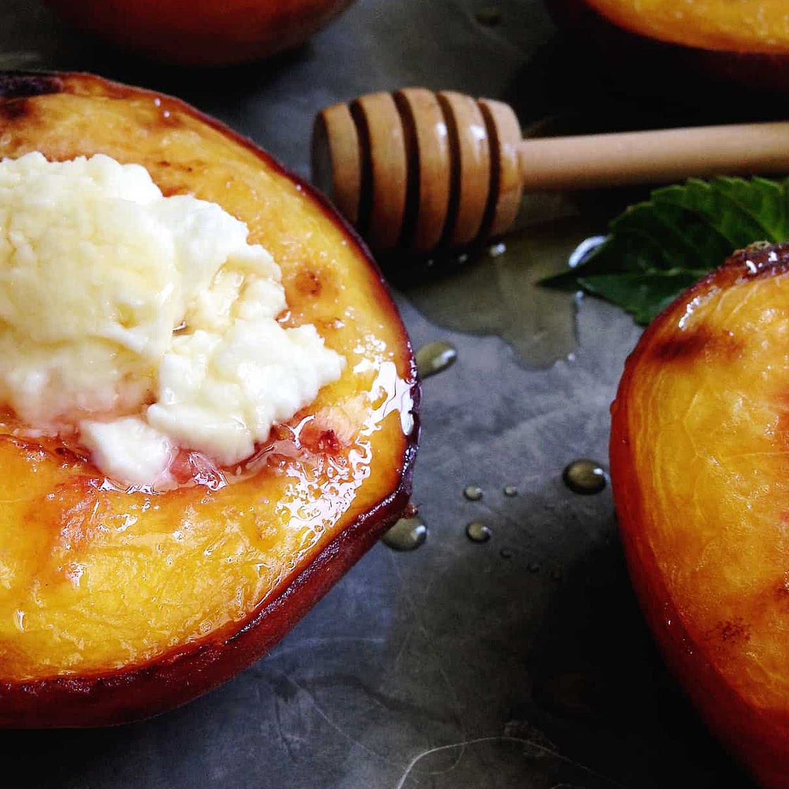 Roasted Peaches with Goat Cheese + Honey