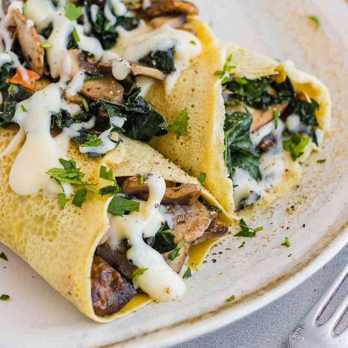 Chickpea crepes | Savoury mushroom pancakes