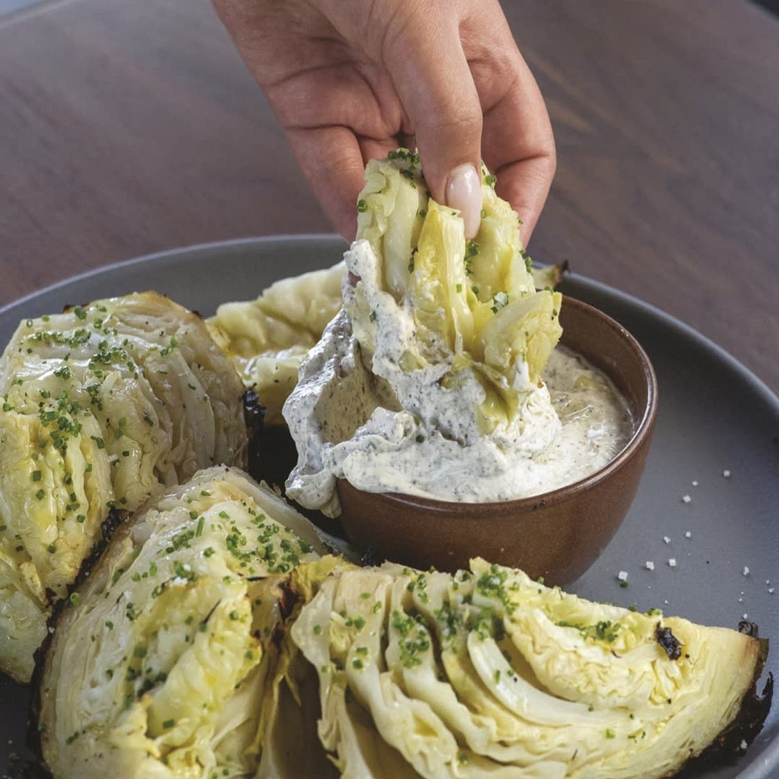 Cabbage Baked in Embers with Yogurt, Sumac, and Lemon Zest