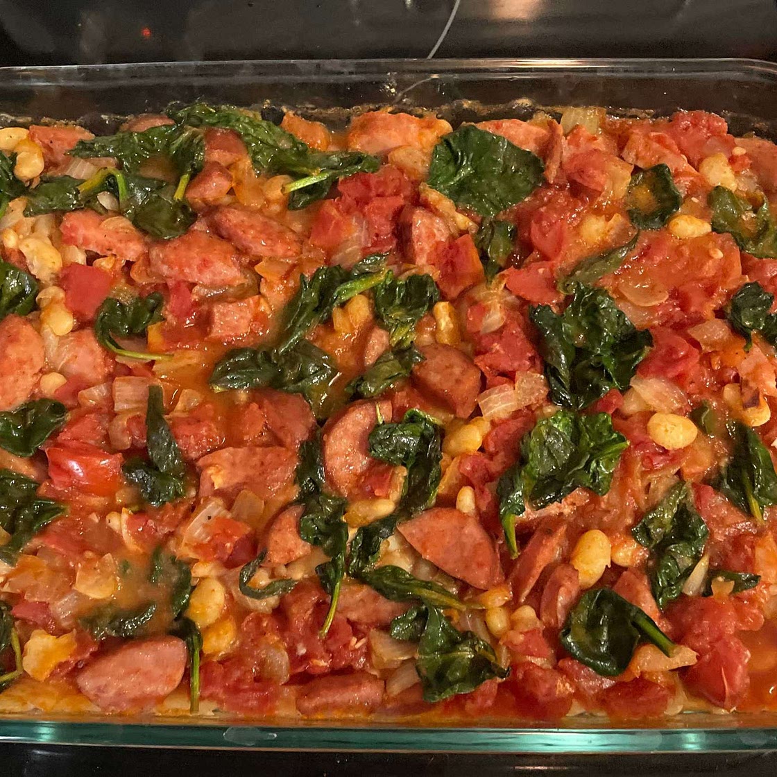 Bean, spinach, and sausage casserole