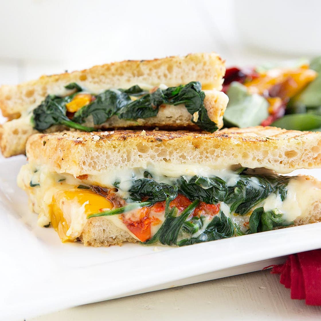 Italian Grilled Cheese with Roasted Peppers and Spinach