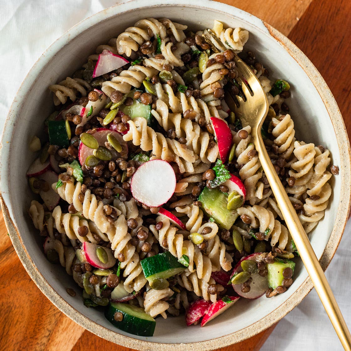Vegan Lentil Pasta Salad with Radishes (High Protein)
