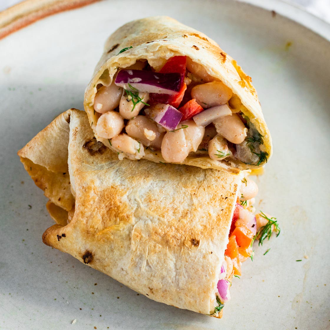 Vegan Mediterranean White Bean Quinoa Burrito (air fryer)