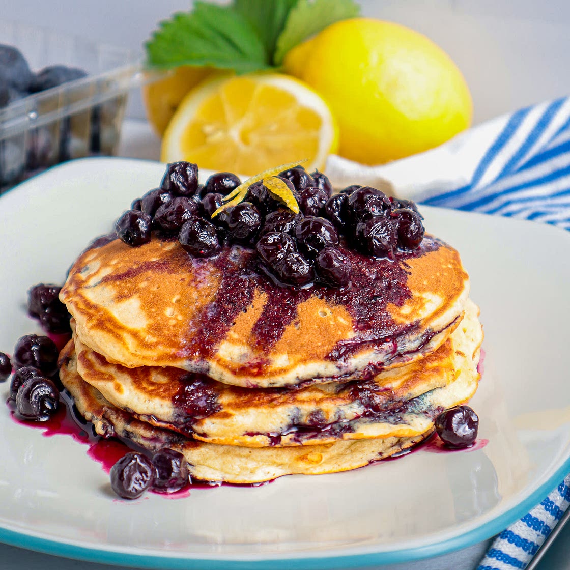 Fluffy Pancakes With Blueberry Lemon Syrup