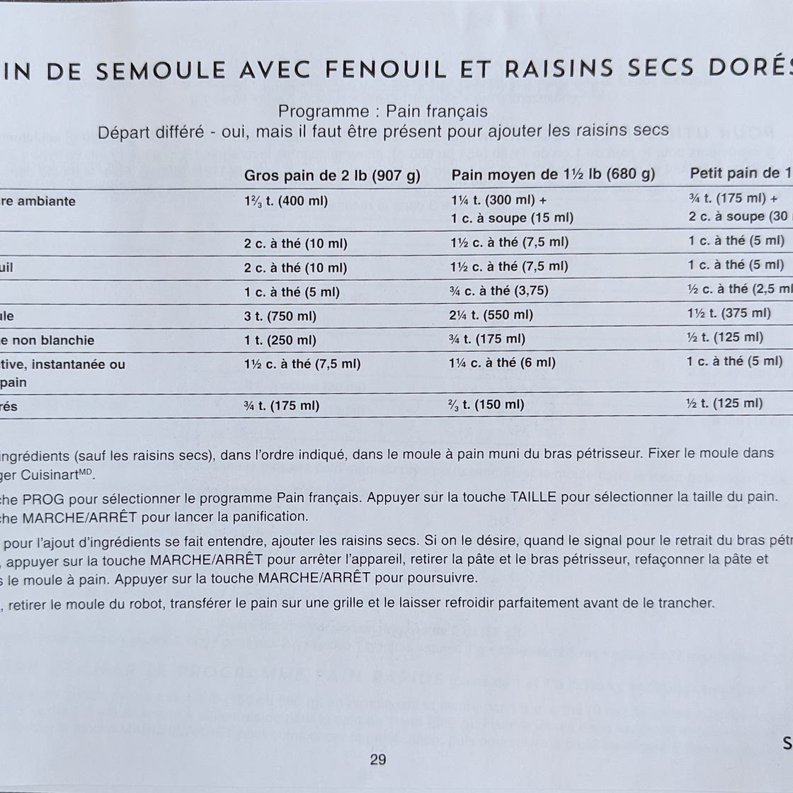 Pain de semoule avec fenouil et raisins secs dorés