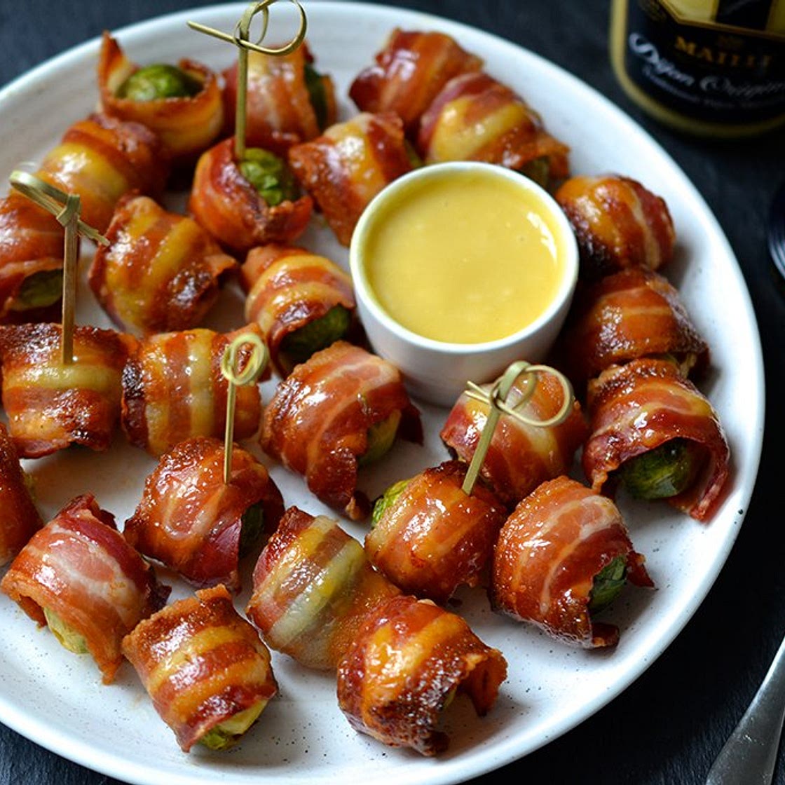 Honey Mustard Glazed Bacon Wrapped Brussel Sprouts | Maille