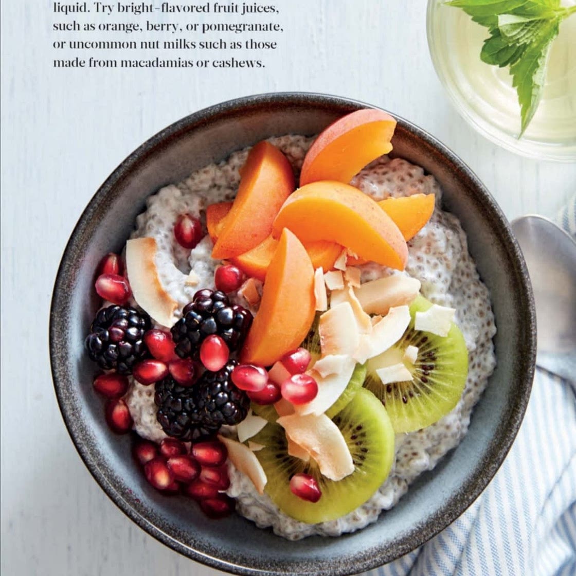 CHIA  PUDDING WITH KIWI,  BLACKBERRIES,  APRICOTS  &  POMEGRANATE