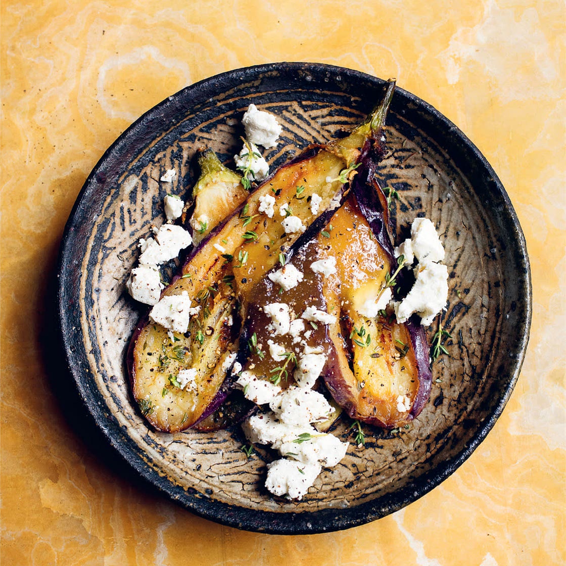 AUBERGINE, HONEY, SHEEP’S CHEESE