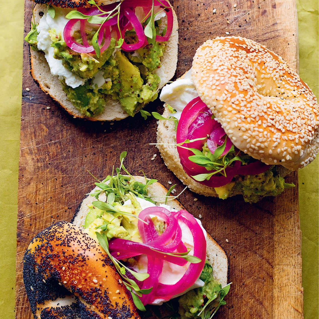 MUSTARD GUACAMOLE, MOZZARELLA, BAGEL