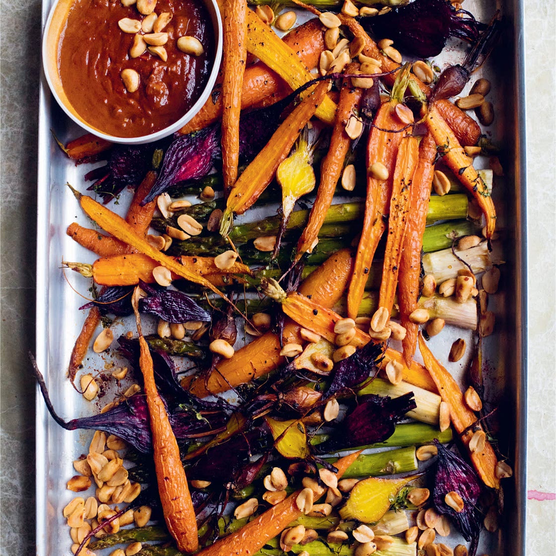 ROAST SPRING VEGETABLES, PEANUT SAUCE