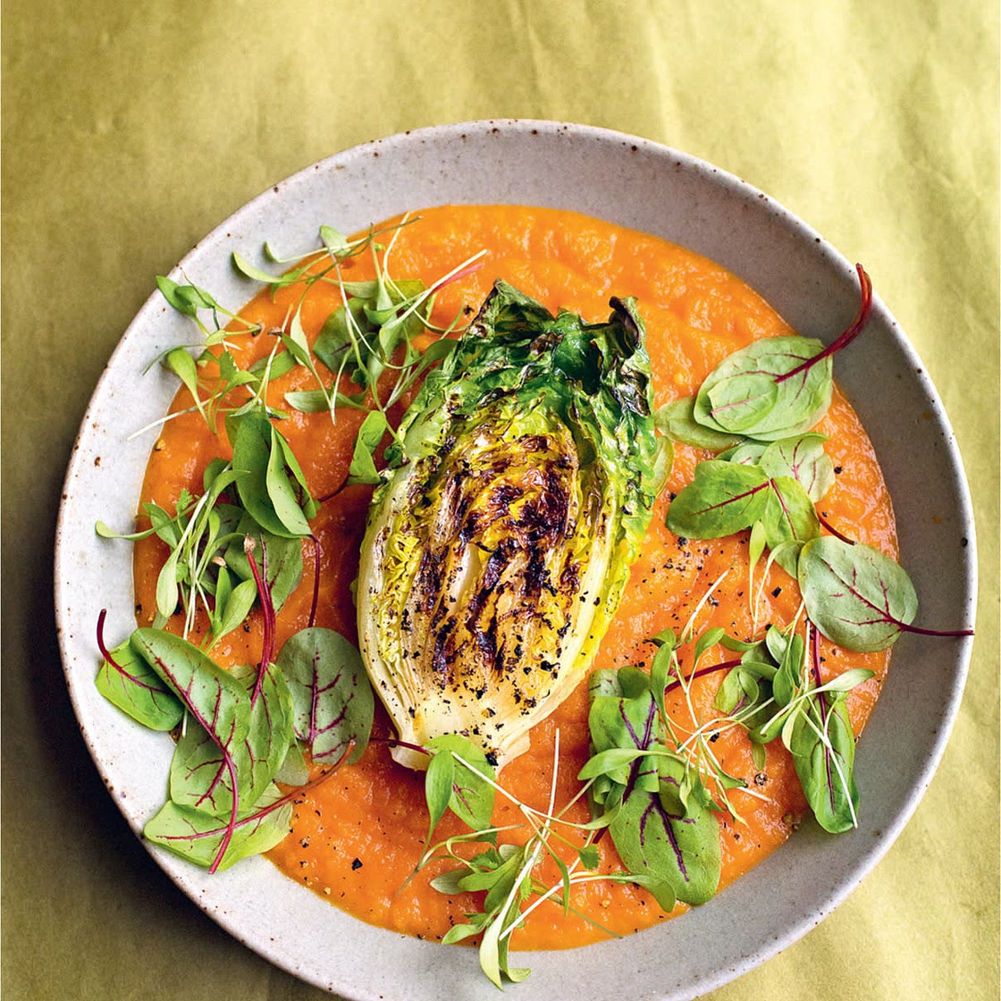 GRILLED LETTUCE, CARROT SOUP