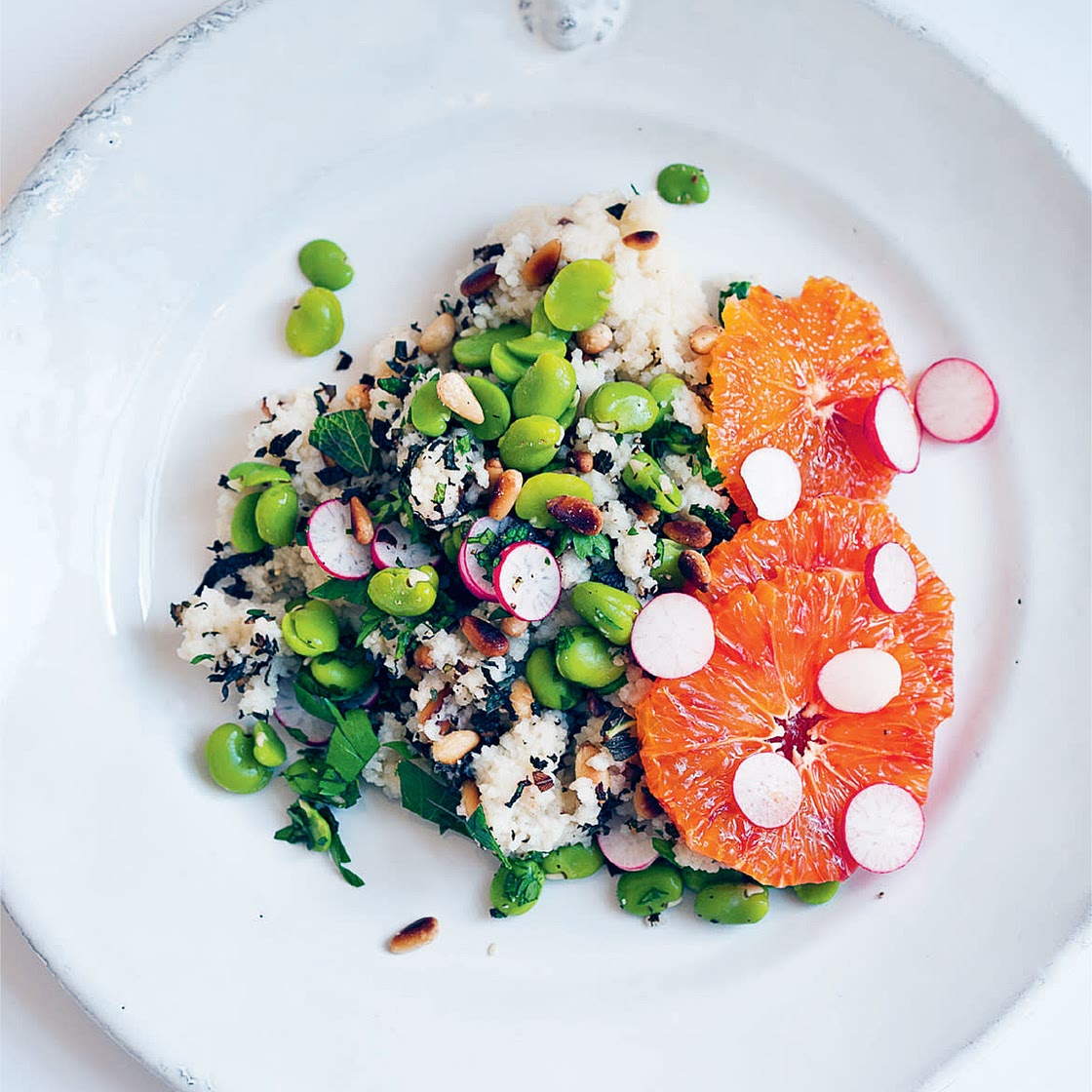 BROAD BEANS, COUSCOUS, PINE KERNELS