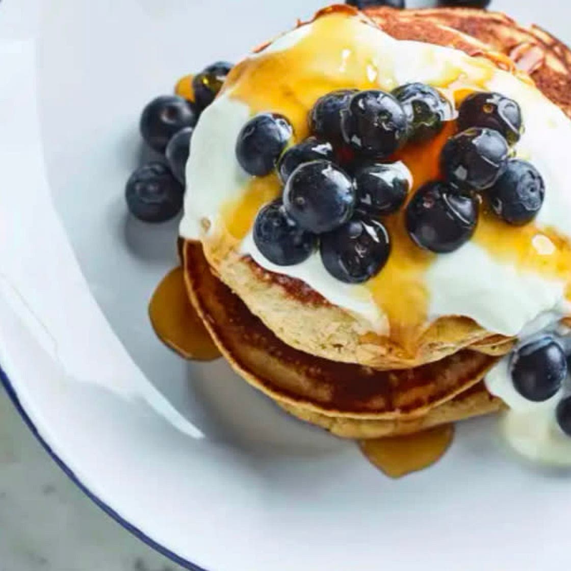 Almond and Honey Pancakes with Blueberries 