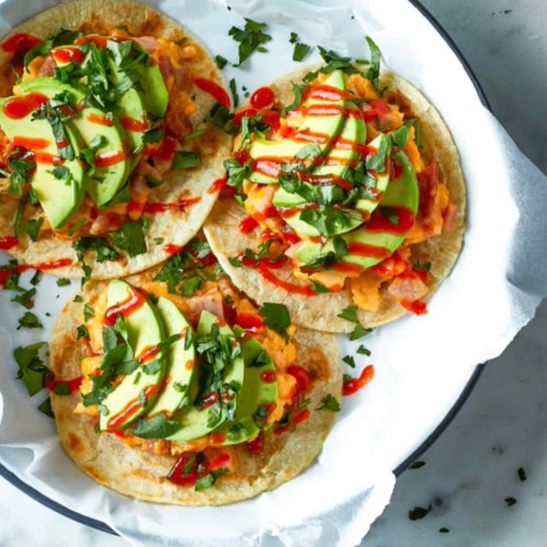 Bacon and Avocado Breakfast Tacos