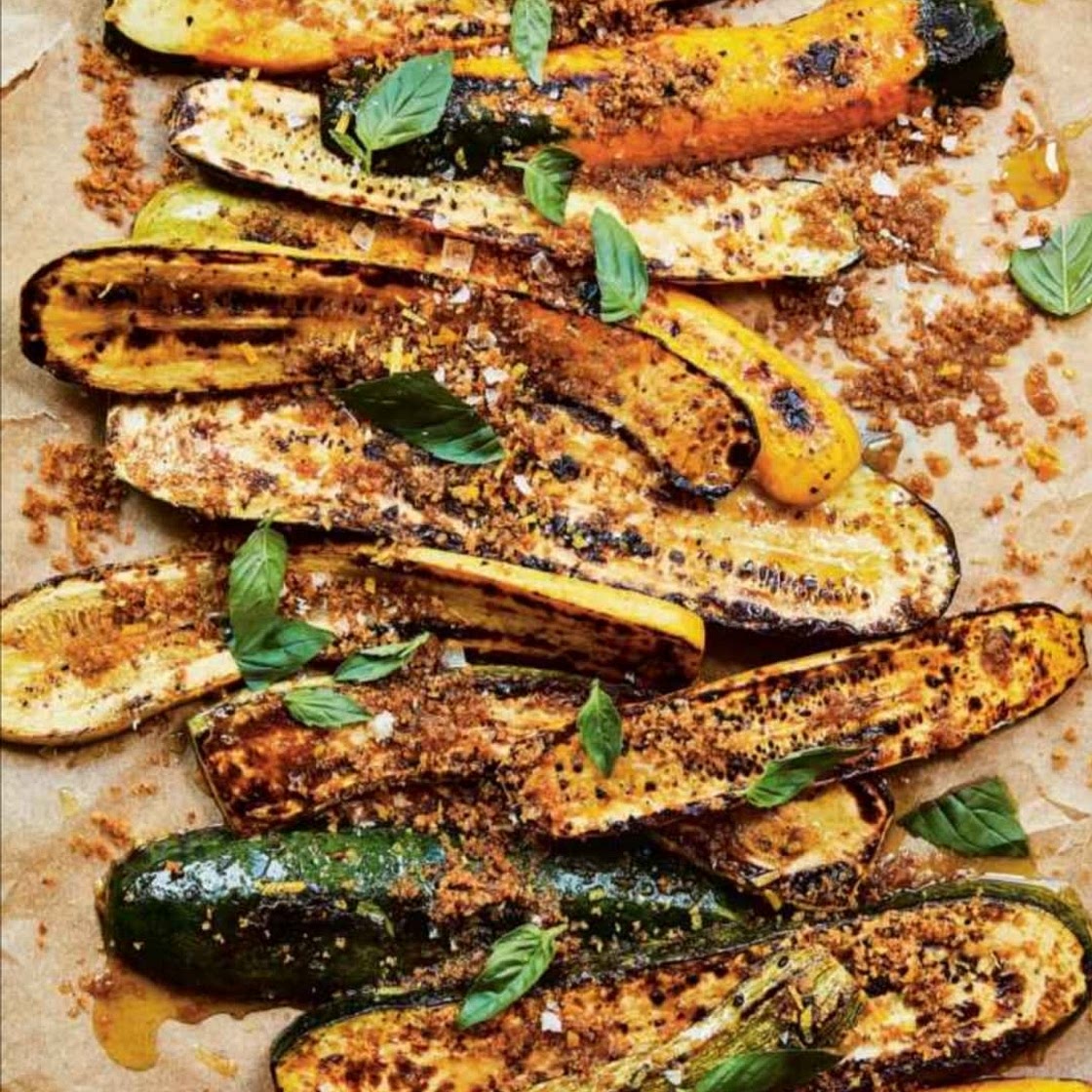 Grilled Summer Squash with Coriander Bread Crumbs
