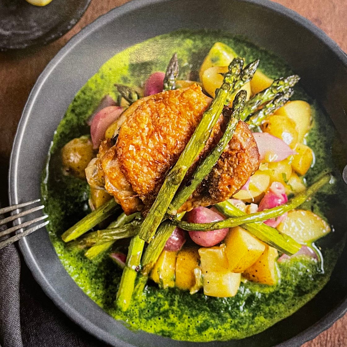 Roast Chicken with Spring Veg & Herb Broth