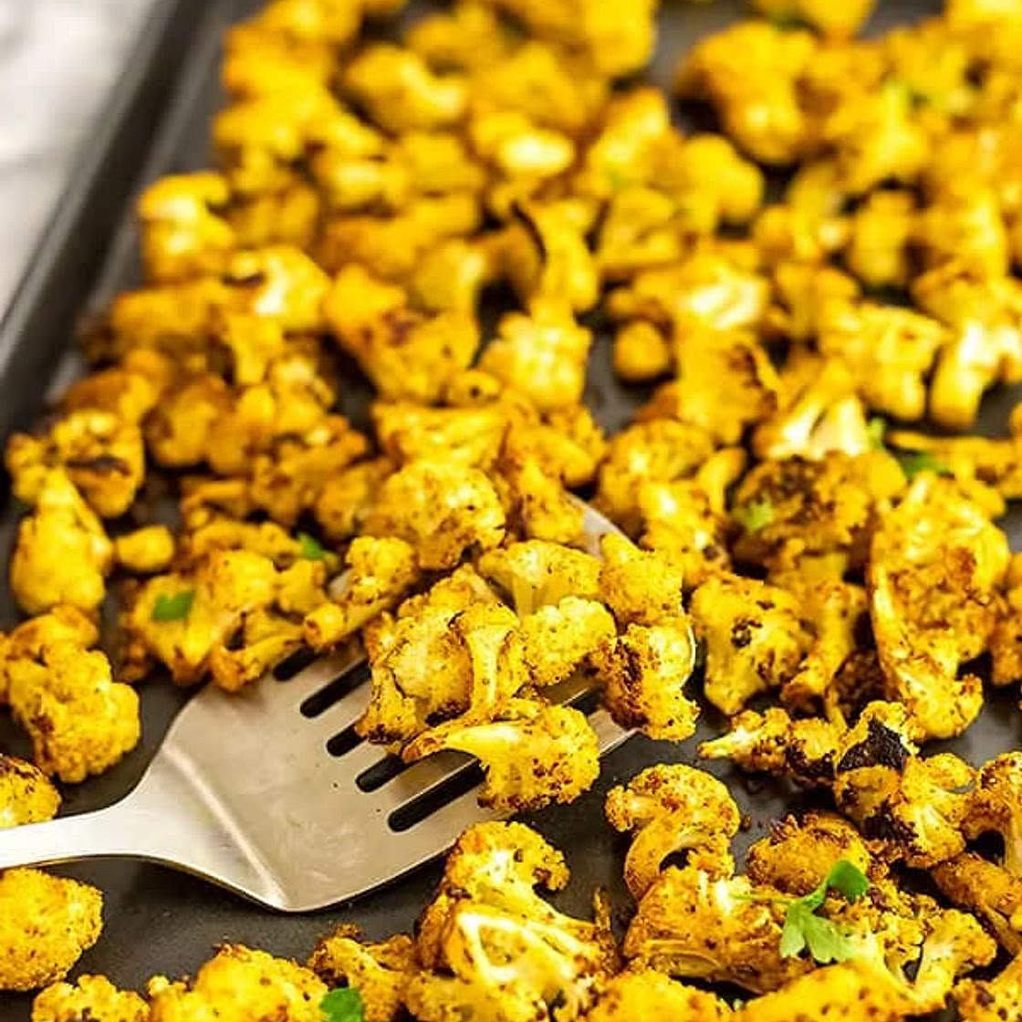 Moroccan Spiced Cauliflower with Turmeric Yogurt Dip 