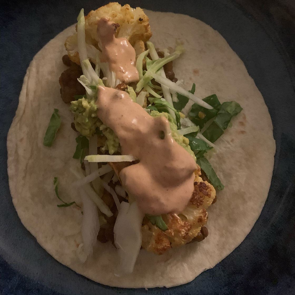 Roasted Cauliflower and Lentil Tacos with Creamy Chipotle Sauce