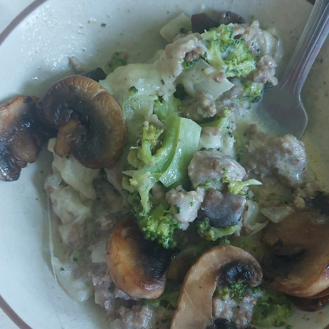 Hamburger, Sausage, Broccoli Alfredo - Low Carb