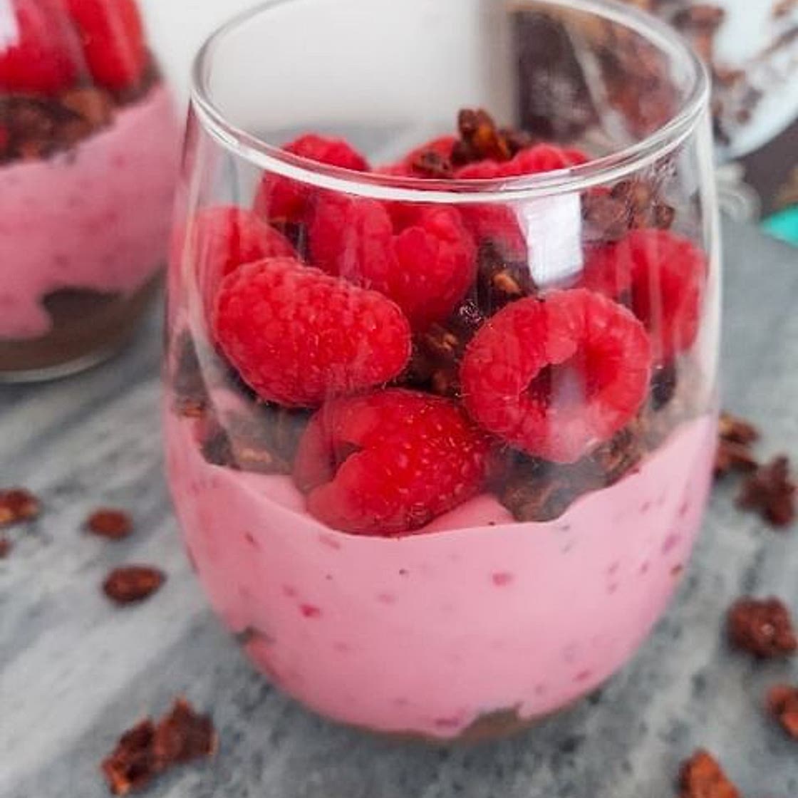 Chocolate Avocado Mousse and Raspberry Yogurt Parfait