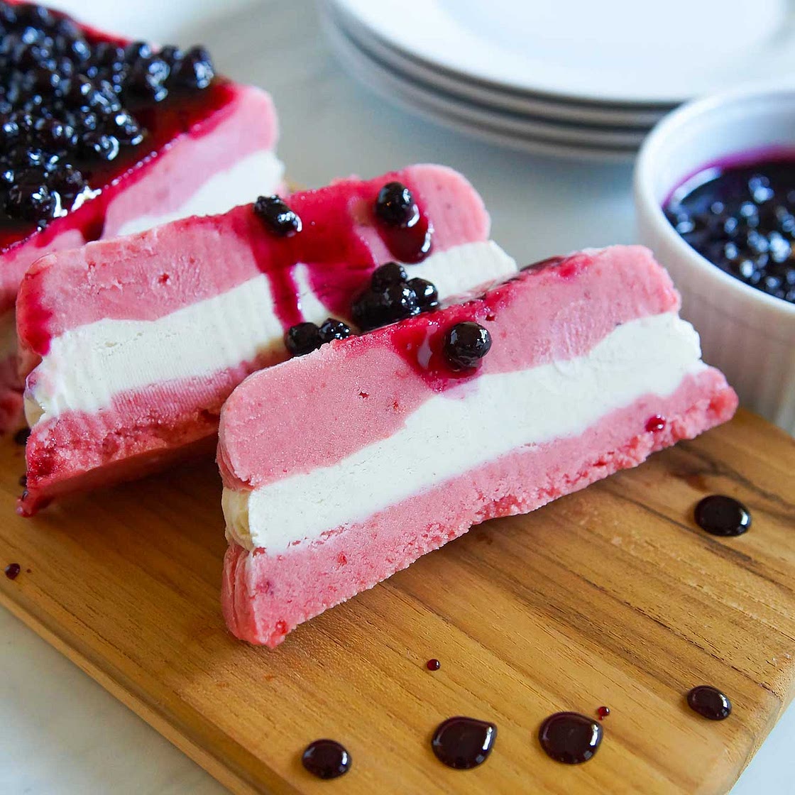 Red, White and Blueberry Ice Cream Cake