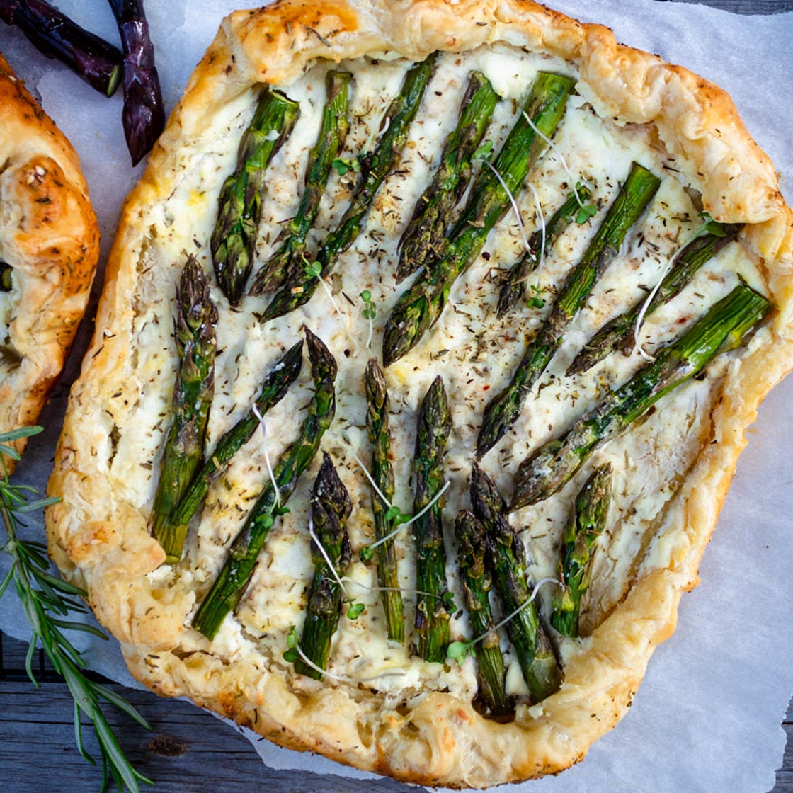 Asparagus Mushrooms and Cheese Galette