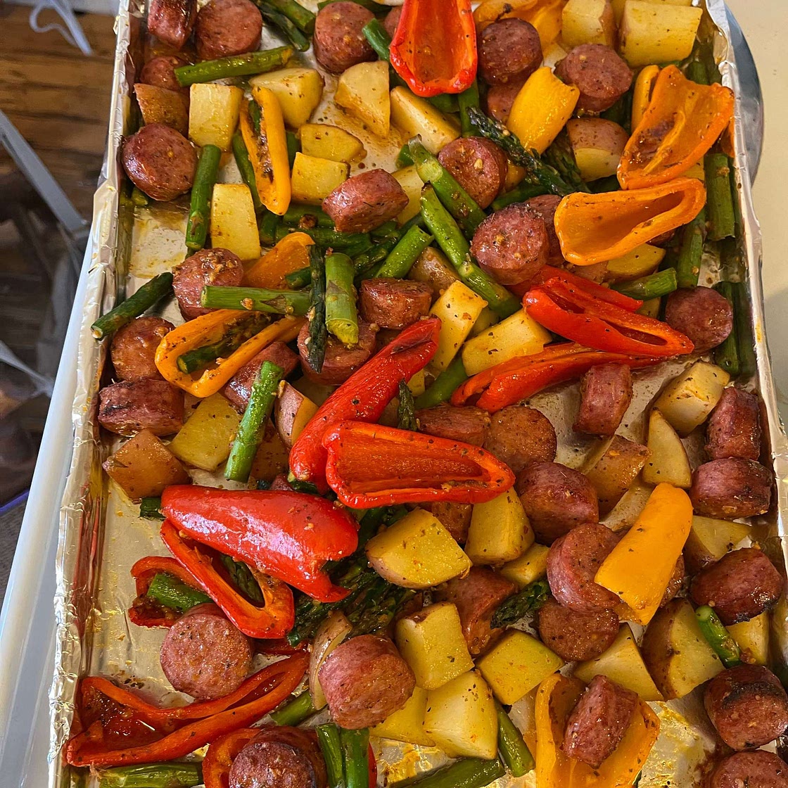 One Pan Honey Garlic Sausage + Veggies Recipe