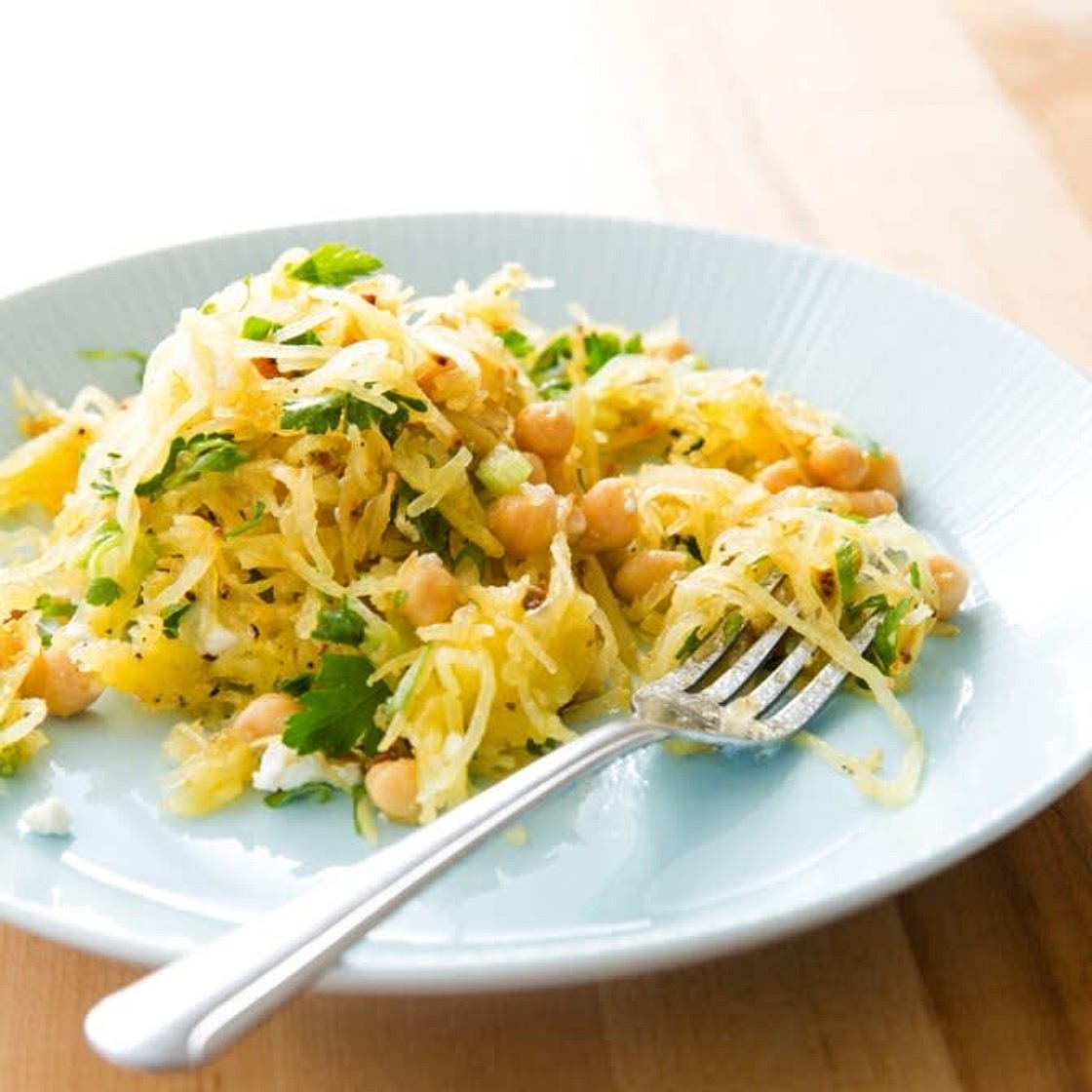 Spaghetti squash with chickpeas and feta