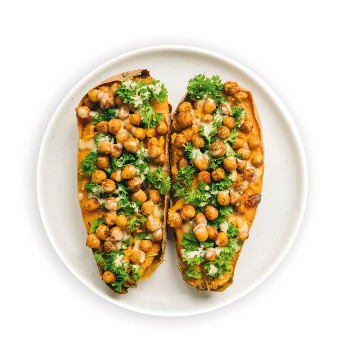 bbq chickpea stuffed sweet potatoes
