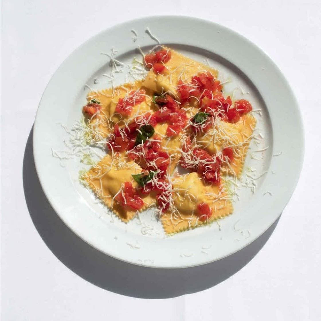 Ravioli with Ricotta, Raw Tomato and Basil