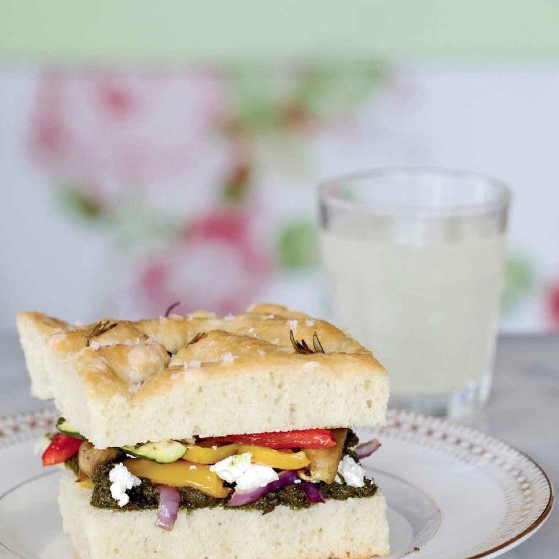 Roasted Veg Sandwich with Walnut Pesto and Goat Cheese